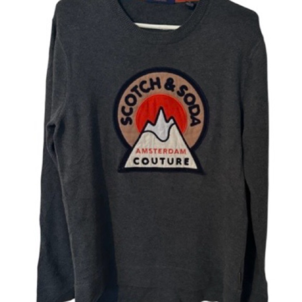 Scotch & Soda Sweater Amsterdam  Couture Logo Grey Crewneck Graphic Knit Mens M - Picture 2 of 10